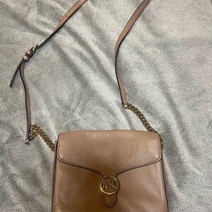 Michael Kors Brown Leather Crossbody Bag with Gold Accents